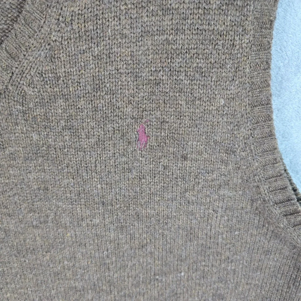 Polo Ralph Lauren Mens XL Lambswool V-Neck Sweater Vest Olive Brown Heather Pony